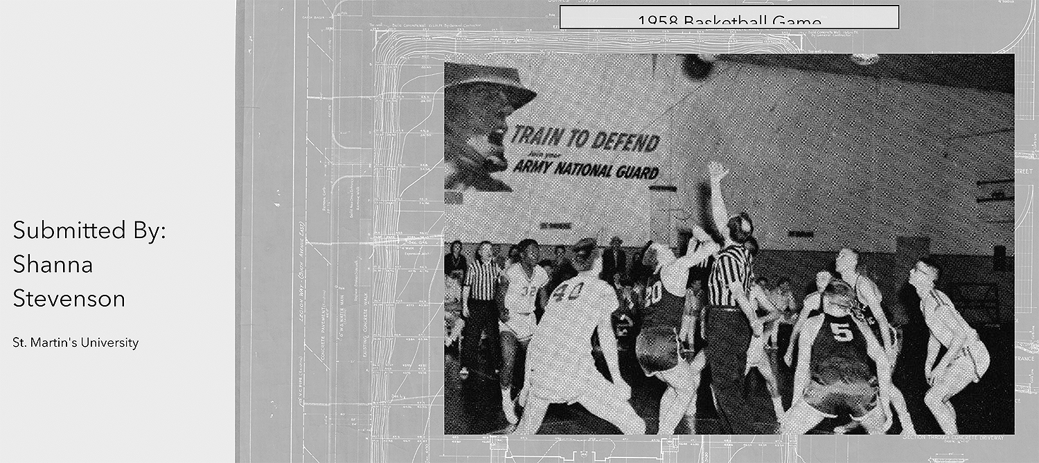 A website screen capture shows a basketball team in action in 1958.